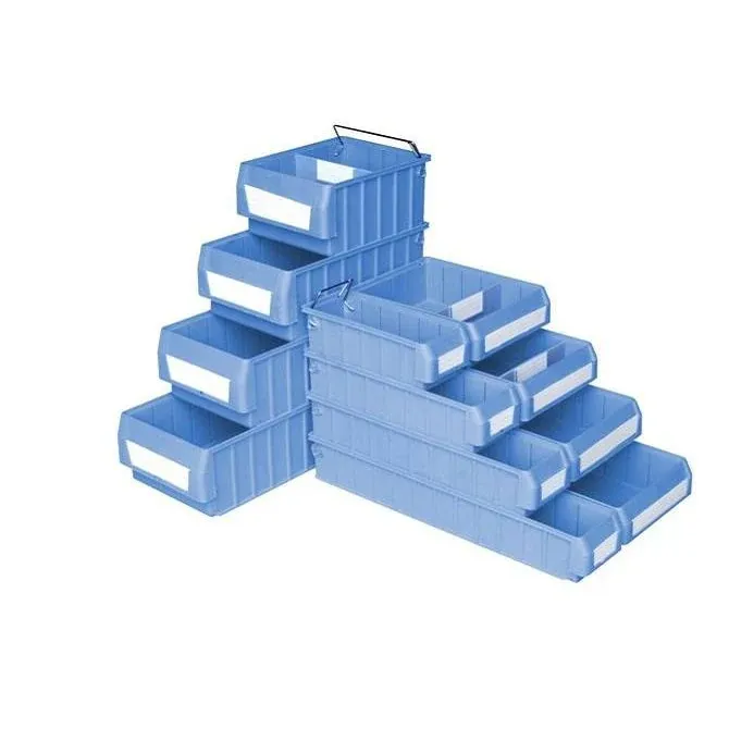 Durable Storage Blue Plastic Bins Containers with Lids for Shelving Use